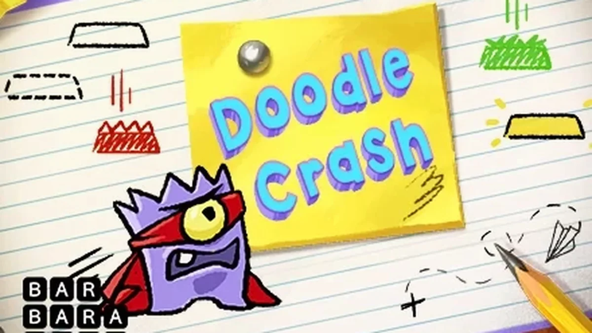 Interface do jogo Doodle Crash com estilo de arte rabiscada