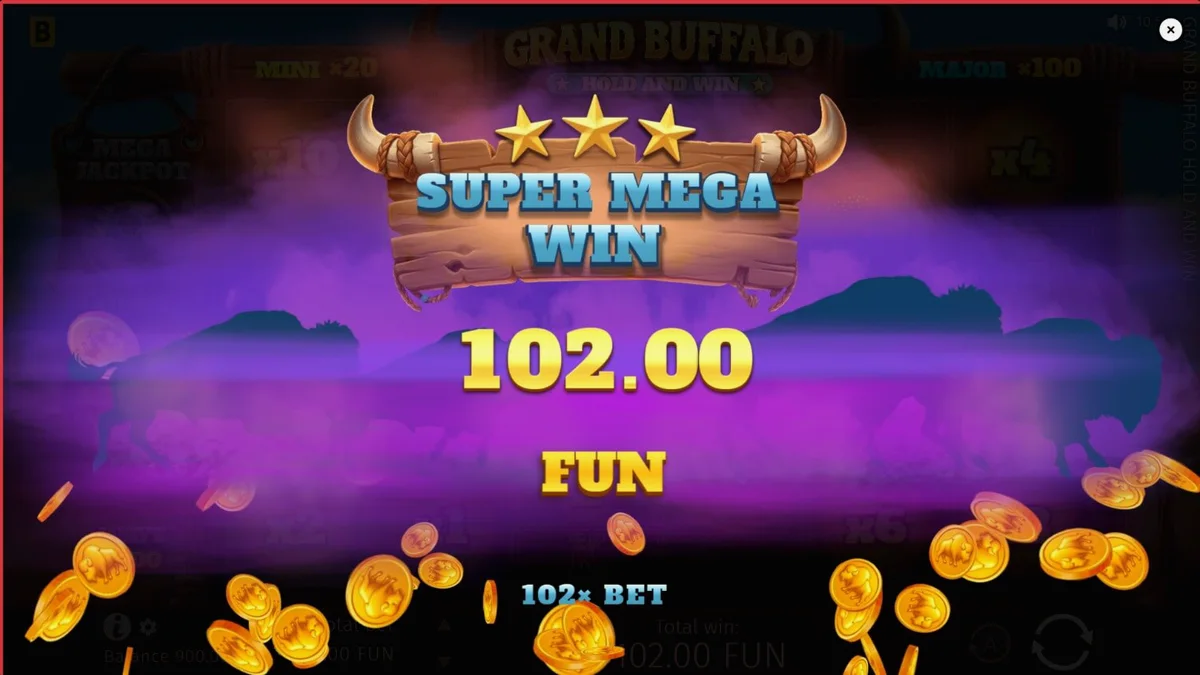 Cenário de deserto e búfalos no jogo Grand Buffalo Hold & Win