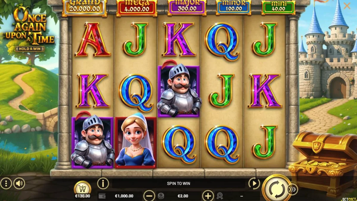 Interface do jogo de slot Once Again Upon A Time com tema medieval