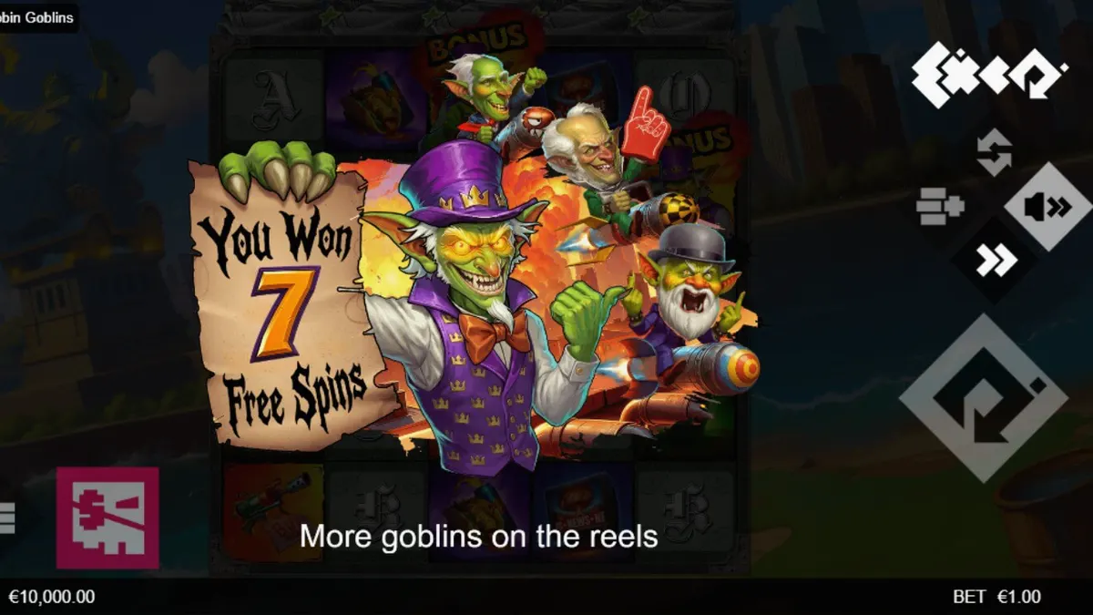 Cena caótica e vibrante do jogo de slot Robbin’ Goblins com goblins e explosões