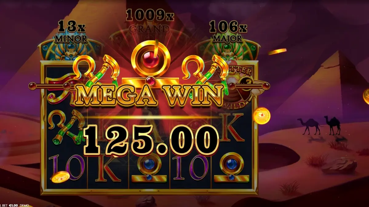 Interface do jogo de slot 3 Scarabs of Fortune com símbolos egípcios e escaravelhos dourados