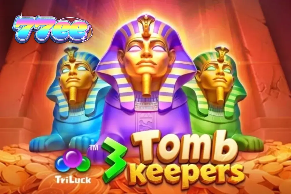 Visão geral da interface do jogo 3 Tomb Keepers com estátuas de faraós e símbolos egípcios